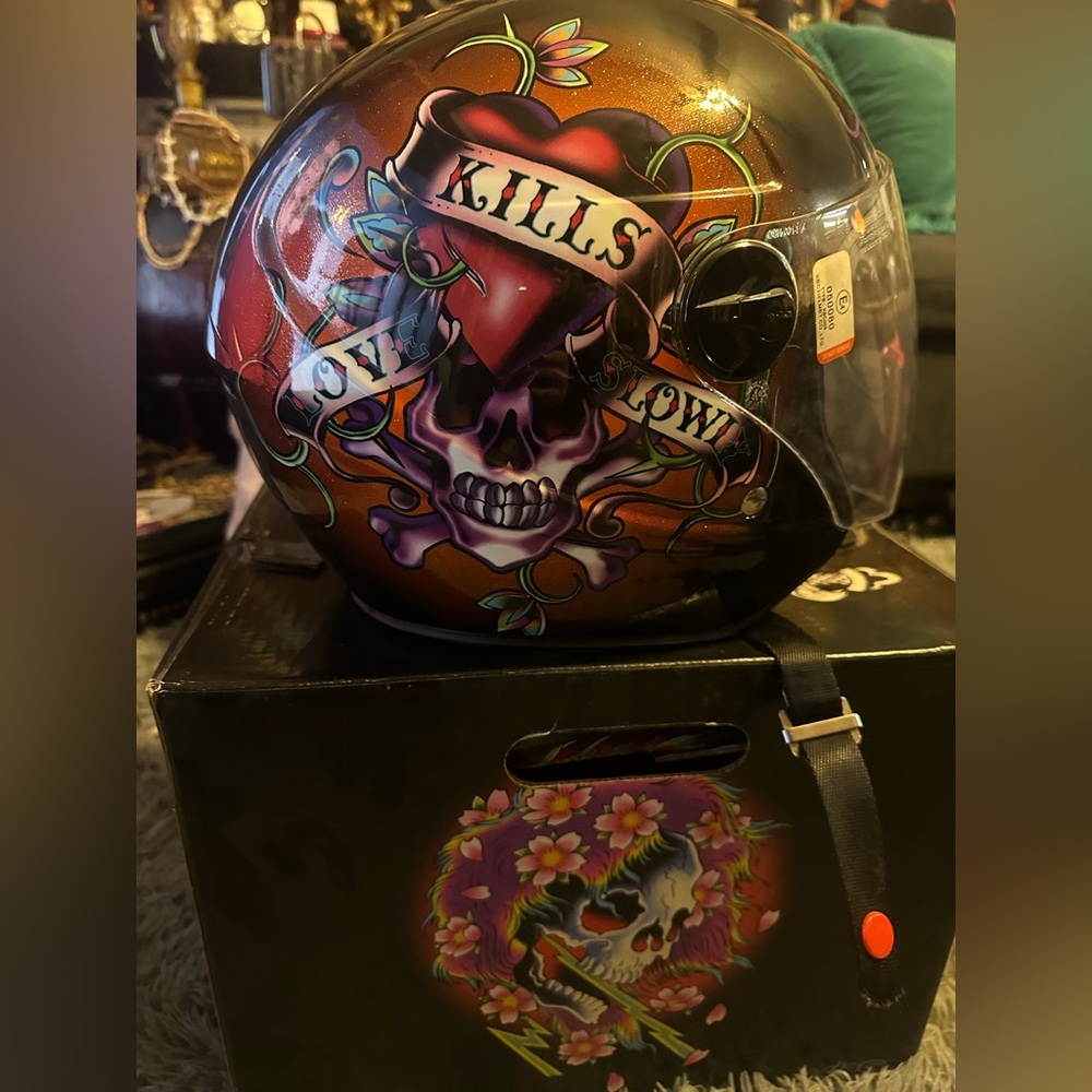 Christian Audigier Red and Black Helmet XXL Ed Hardy Love Kills Slowly  w/Box